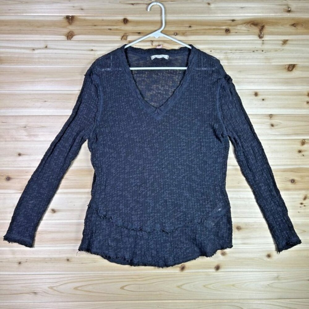Free People Blouse Womens XS Gray Ocean Air Hacci We The Free Long Sleeve Shirt